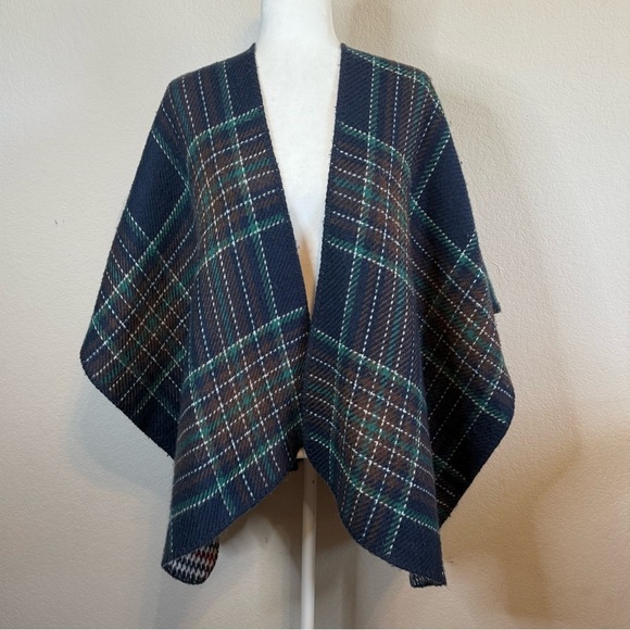 ModCloth Navy Blue Green Plaid Houndstooth Shawl Wrap Cover - Picture 1 of 7